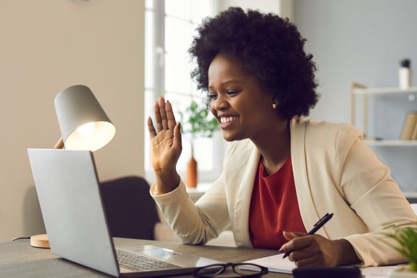 Woman on a virtual job search panel